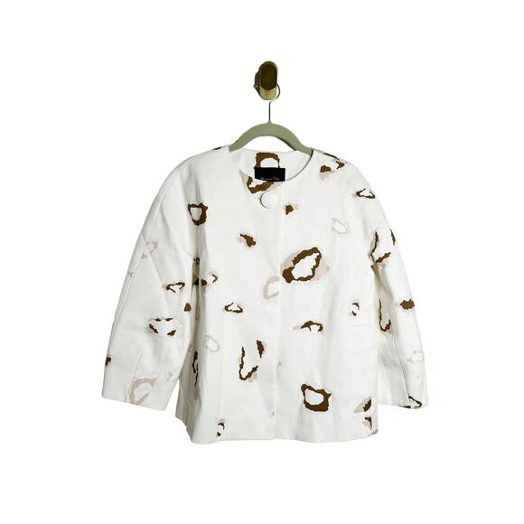 Massimo Dutti Jackets & Blazers - Massimo Dutti White Abstract Cat Animal Print Blazer Jacket 100% Cotton US 4